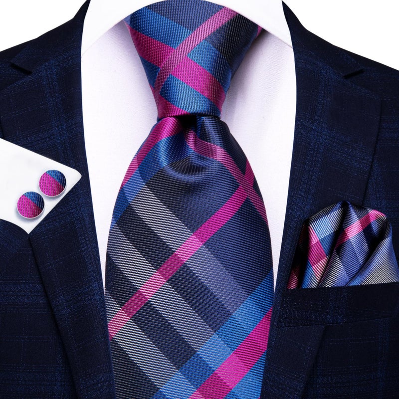 Hi-Tie Lot 5 Pcs Gift Box Mens Tie Set Necktie with Pocket Square Cufflinks Silk Neck Tie Collection,Blues Multicolor - Image 2