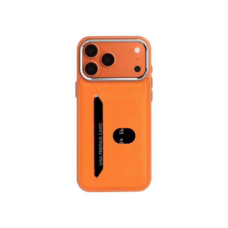 MS غطاء واقي بملمس جلد لـ iPhone 12 مع حامل بطاقات وحماية من السقوط مع مقاوم للصدمات مع قبضة مضادة للانزلاق باللون برتقالي مضاد للانزلاق - Image 1