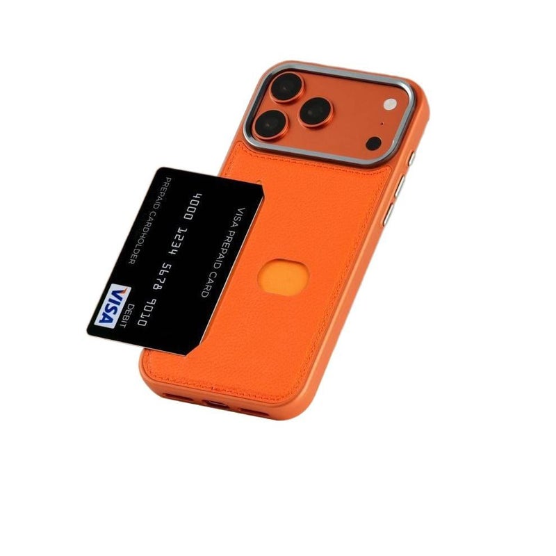 MS غطاء واقي بملمس جلد لـ iPhone 12 مع حامل بطاقات وحماية من السقوط مع مقاوم للصدمات مع قبضة مضادة للانزلاق باللون برتقالي مضاد للانزلاق - Image 4