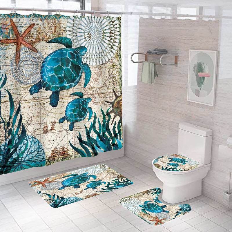 DDS-DUDES Sea Turtle Shower Curtain Set for Bathroom, Ocean Bathroom Sets with Shower Curtain and Rugs Polyester Fabric Waterproof Curtains with Hooks 71" x 71" (Ocean 1) - Image 1