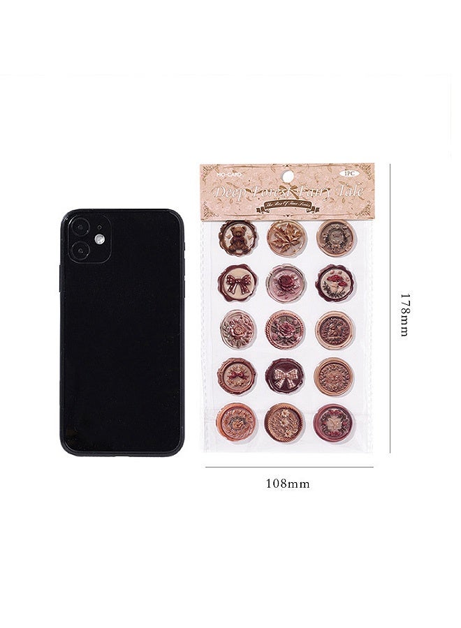 MXN 60 Pcs Classic Vintage Wax Seal Stickers Set Elegant Floral Waterproof Self-Adhesive Stickers 4 Styles Wax Looking Envelope Stickers for Junk Journal Scrapbooking Envelope Sealing and DIY Crafts - Image 2