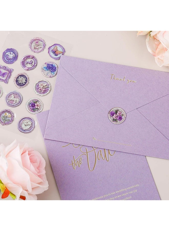 MXN 60 Pcs Classic Vintage Wax Seal Stickers Set Elegant Floral Waterproof Self-Adhesive Stickers 4 Styles Wax Looking Envelope Stickers for Junk Journal Scrapbooking Envelope Sealing and DIY Crafts - Image 4