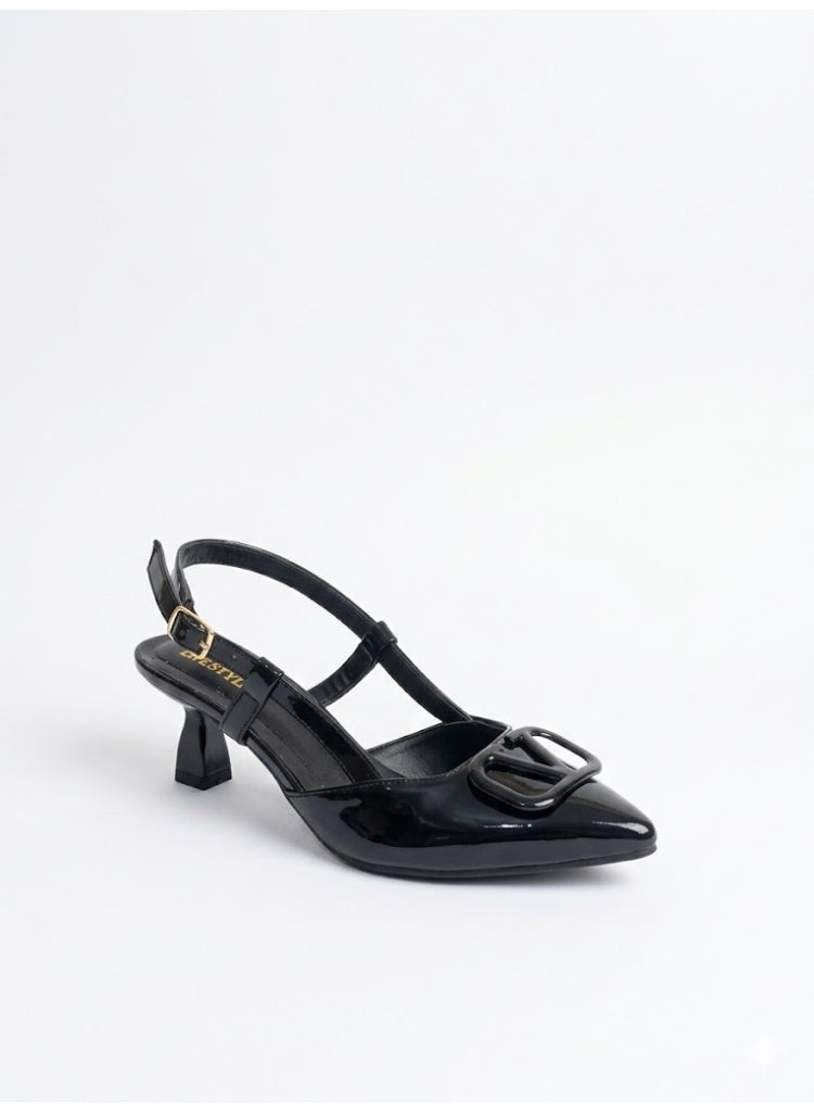 لايف ستيلاش  أحذية بكعب متوسط من الجلد مع إبزيم أنيق F-613 - أسود - Image 4