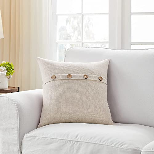 Khooti Decorative Jute Square Cushion Cover with Buttons Throw Pillow Cover Boho Design for Living Room Couch Diwan Sofa, Modern 24 x 24 Inches / 60 x 60 cm (Color - Light Linen)(Set of 2 Pieces) C5 - Image 2