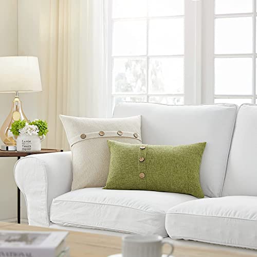 Khooti Decorative Jute Square Cushion Cover with Buttons Throw Pillow Cover Boho Design for Living Room Couch Diwan Sofa, Modern 24 x 24 Inches / 60 x 60 cm (Color - Light Linen)(Set of 2 Pieces) C5 - Image 4