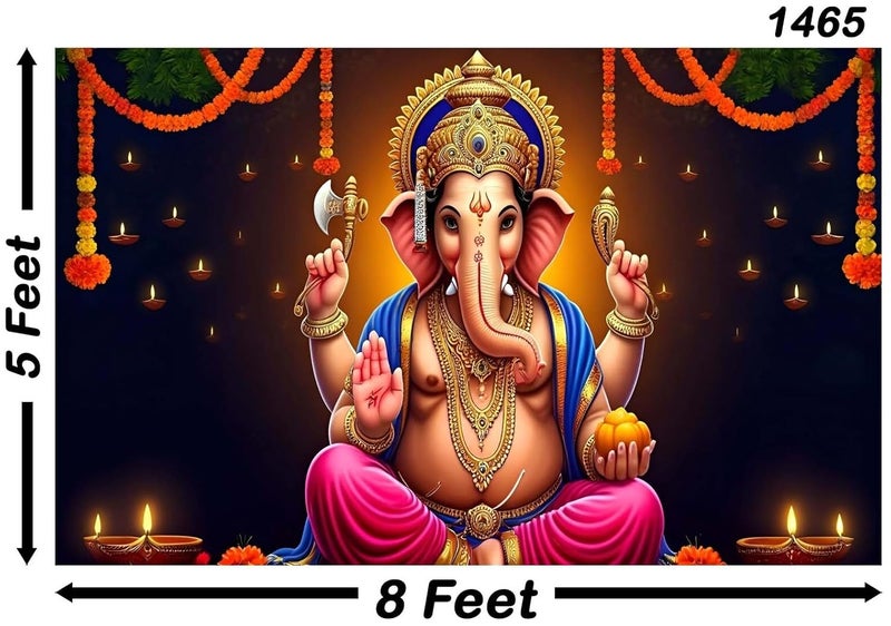 Backdropon Hanging Flower with Ganeshji Design for Pooja Decoration Especially Ganesha Festival Traditional/Background Curtain Cloth for Festival Size 5 Feet Height and 8 Feet Width(5 * 8) - Image 3