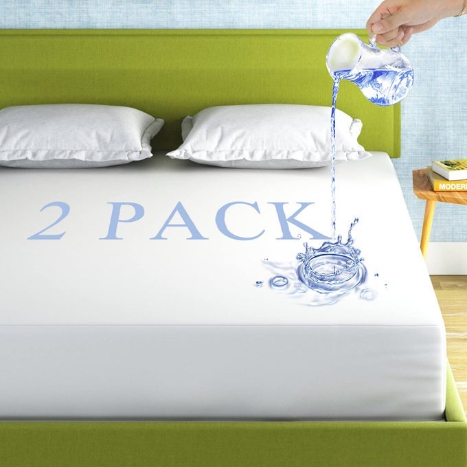 2 PACK MATTRESS PROTECTOR KING SIZE 100 WATERPROOF FITTED MATTRESS COVER BREATHABLE NOISELESS MACHINE WASHABLE BED COVER DEEP POCKET FROM 5 TO 21 BED PROTECTOR FOR PETS KIDS ADULTS VINYL FREE