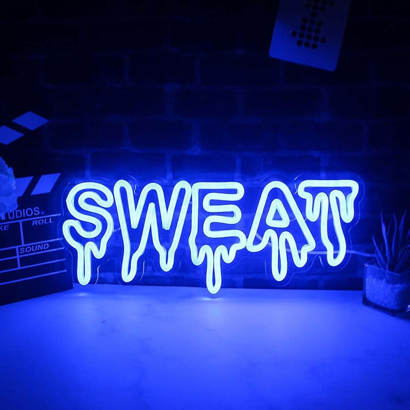 Horoof Home SWEAT Neon LED Wall Light - Blue Acrylic Drip Font for Gym and Home Workout - Image 1
