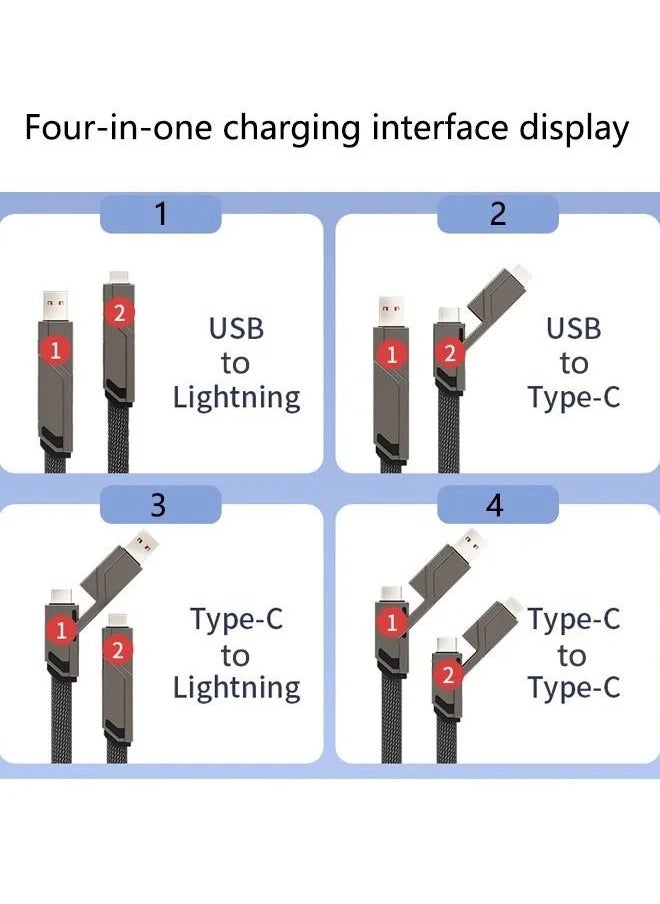 Rock Pow - 4 in 1 Fast Charging Cable Type-C Lightning Port 1.5m Universal Charger Cable 3A Fast Data Sync Charging - Image 1