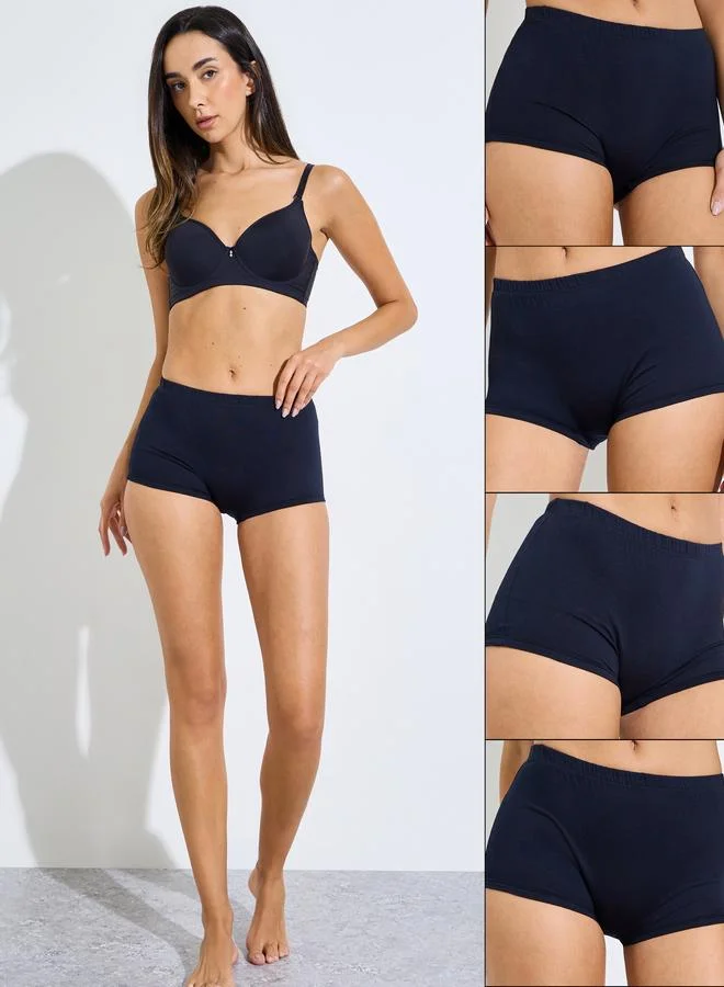 ستايلي Pack Of 4 - Solid Cotton Elastic Waistband Boyshorts