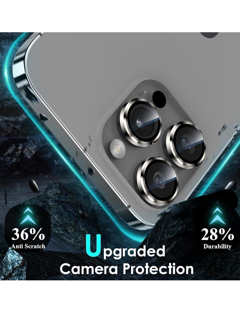 إلترازون Camera Lens Protector Compatible with iPhone 15 Pro/iPhone 15 Pro Max, [1 Step Installation ] Tempered Glass Screen Protector Metal Individual Camera Cover (Natural Titanium - Image 2