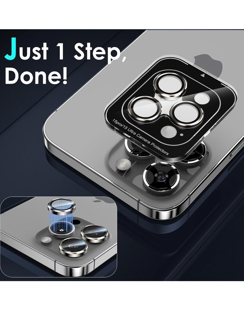 إلترازون Camera Lens Protector Compatible with iPhone 15 Pro/iPhone 15 Pro Max, [1 Step Installation ] Tempered Glass Screen Protector Metal Individual Camera Cover (Natural Titanium - Image 3