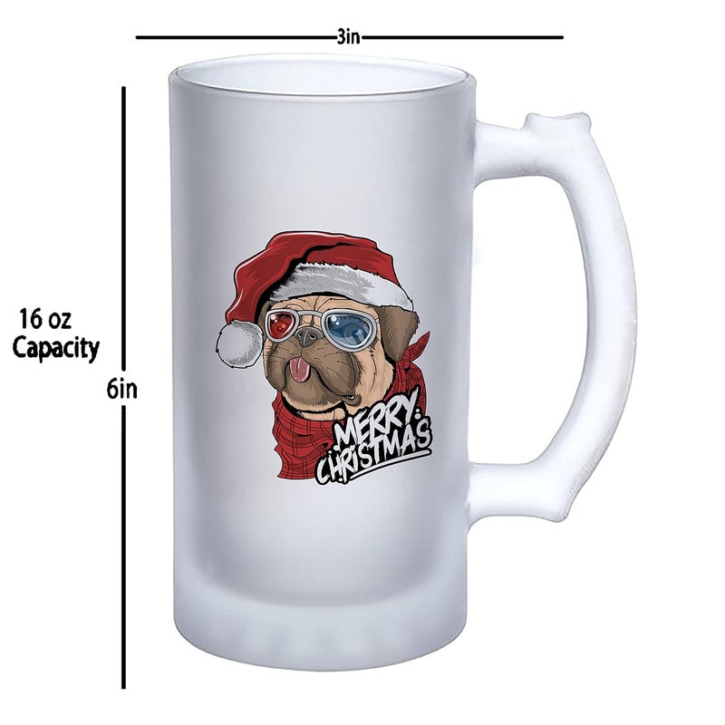 Happu Happu Printed Beer Mug Frosted Beer Glass Double Walled Frosty Mug of Christmas Theme Cute Pug Santa Gift for Men Women Gift for Beer Lovers Gift for Friends Colleagues HP1506  - Image 4