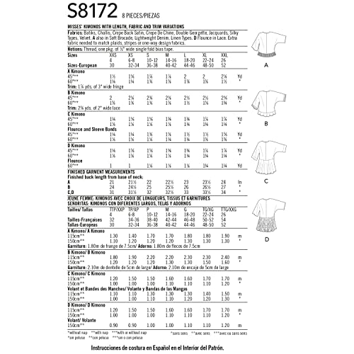 Simplicity 8172 Easy to Sew Misses' Kimono Sewing Pattern Kit, Code 8172, Sizes XXS-XXL - Image 2