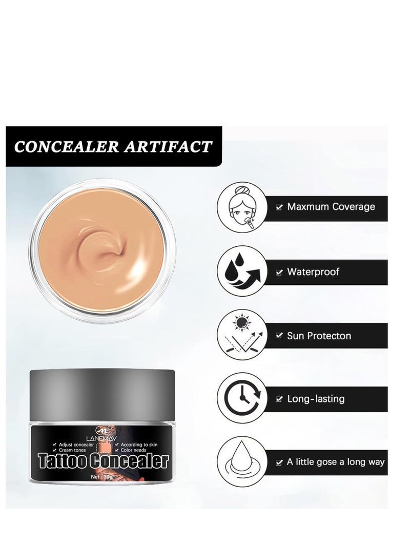 LANEMAY Tattoo Cover Up, Invisible Waterproof Concealer,Long Lasting Professional Skin Makeup Concealer Kit for Body Leg Tattoo, Dark Color - Image 2