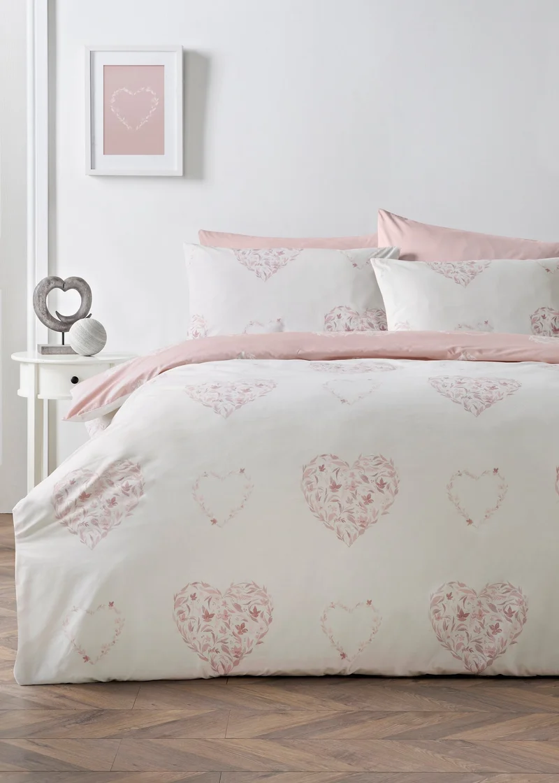Matalan Pink Floral Heart Duvet Set