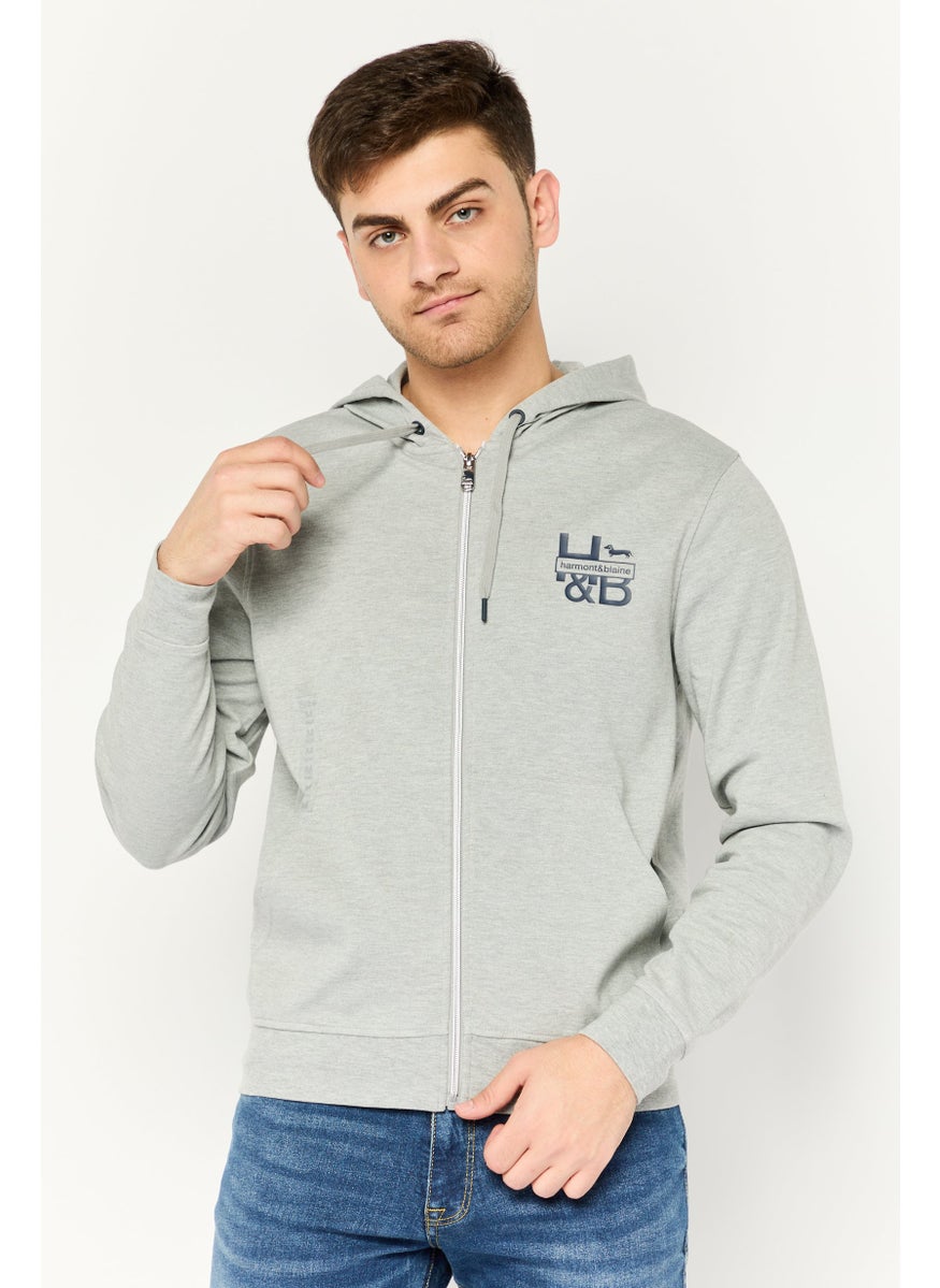 Harmont & Blaine - Men Hooded Brand Logo Long Sleeves Sweatshirt, Light Grey - Image 1