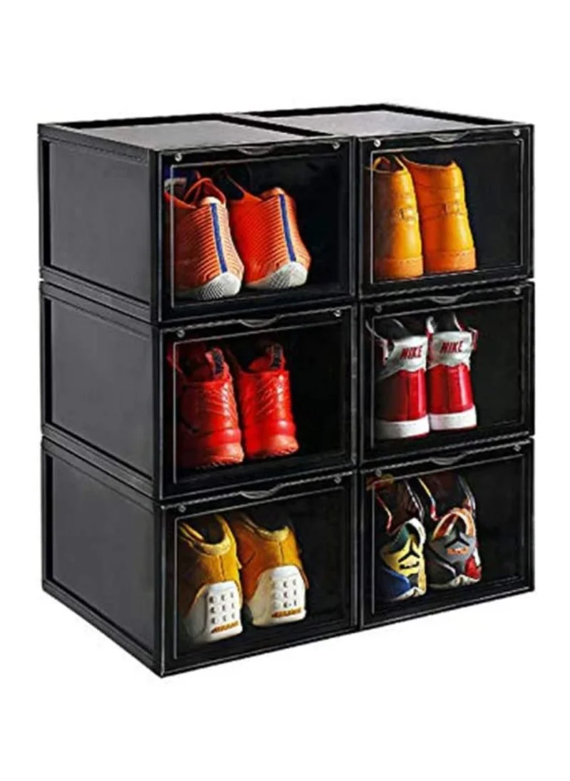 1Chase 6 Pc Stackable Shoe Storage Box Front Open Black