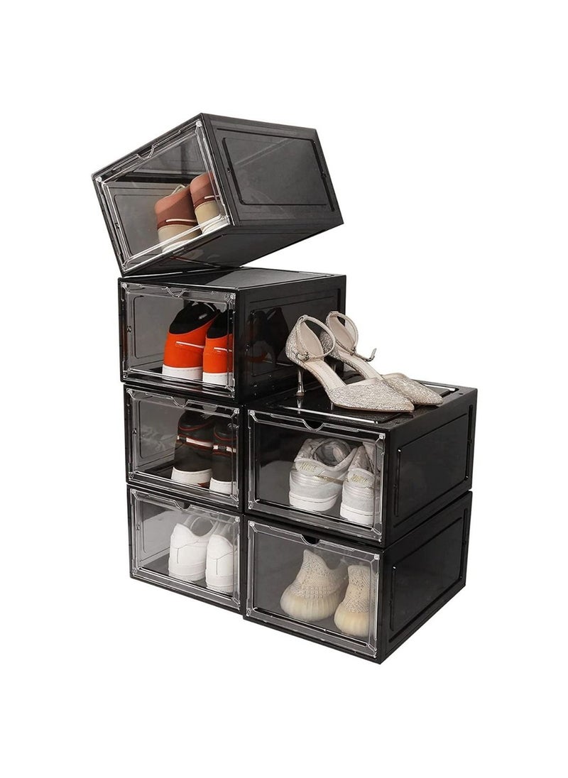 1Chase 6 Pc Stackable Shoe Storage Box Front Open Black  - Image 1
