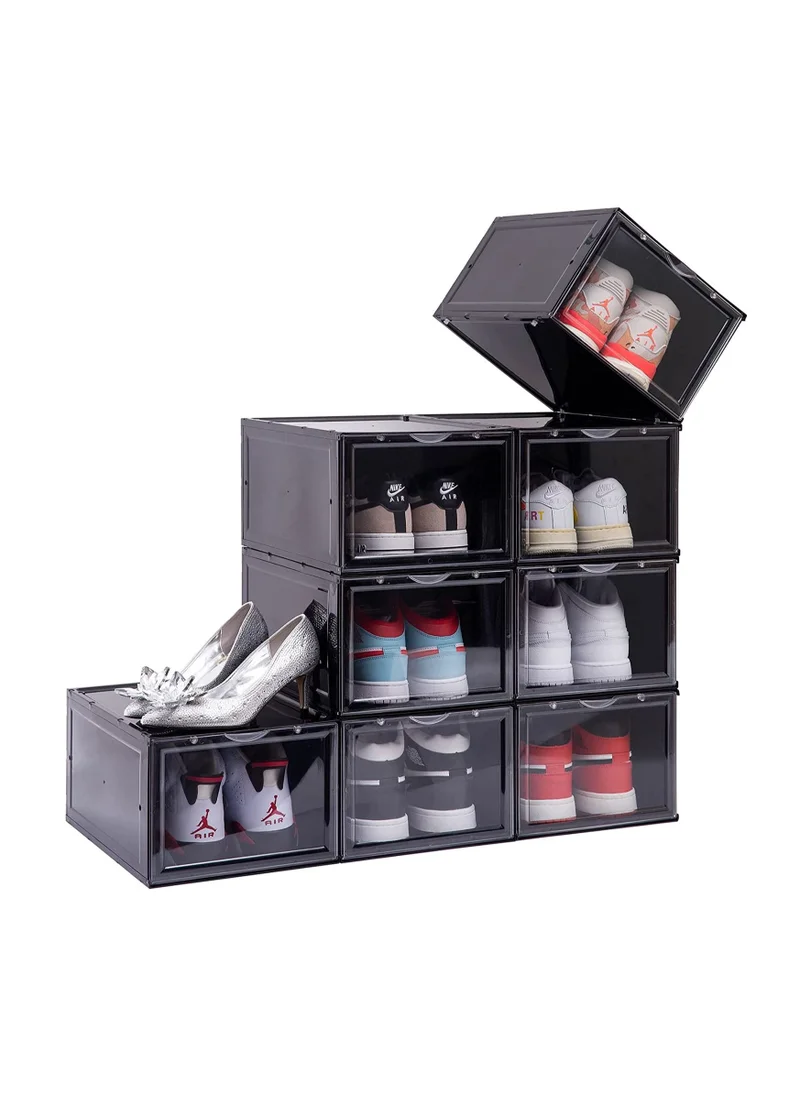 1Chase 6 Pc Stackable Shoe Storage Box Front Open Black