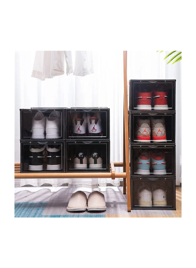 1Chase 6 Pc Stackable Shoe Storage Box Front Open Black
