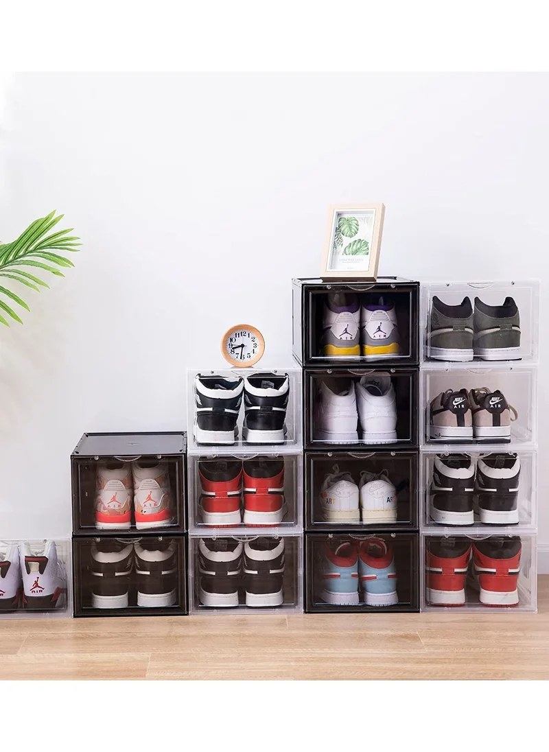 1Chase 6 Pc Stackable Shoe Storage Box Front Open Black