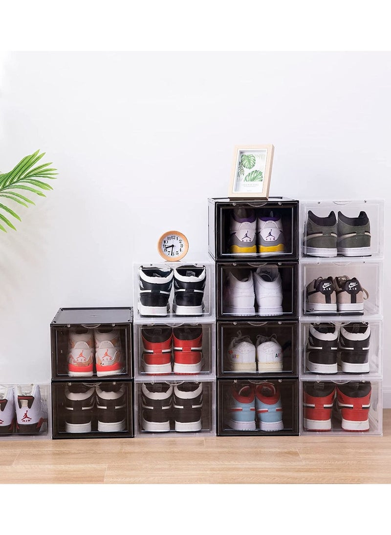 1Chase 6 Pc Stackable Shoe Storage Box Front Open Black  - Image 3
