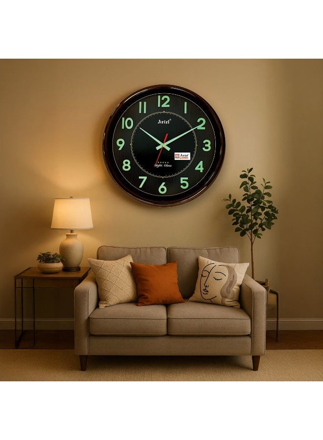 Ariel Quartz Analogue Wall Clock | Silent Sweep Movement | Night Glow Numbers | Easy-Read Dial | Home & Office Wall Decor - Image 2