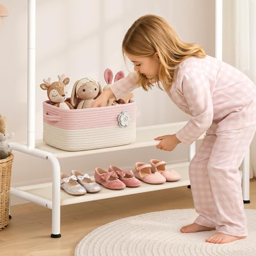 mirolam Kids Clothing Rack - Dress Up Clothes Rack - Baby Toddler Closet - Mini Freestanding Coat Racks with 2 Fabric Shelves - Small Kids Costume Wardrobe - Garment Rack for Hanging Clothes Organizer - Image 4