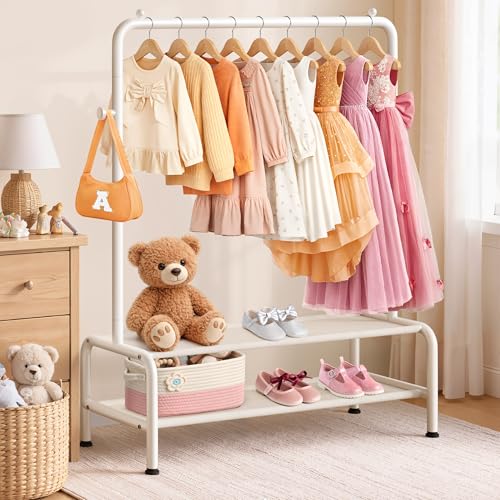 mirolam Kids Clothing Rack - Dress Up Clothes Rack - Baby Toddler Closet - Mini Freestanding Coat Racks with 2 Fabric Shelves - Small Kids Costume Wardrobe - Garment Rack for Hanging Clothes Organizer - Image 5