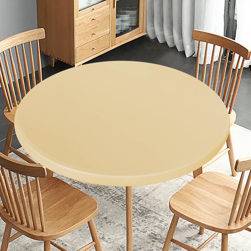 Obstal Fitted Round Table Cloth, Reversible Waterproof Stain Resistant Elastic Stretch Tablecloth, Wipe Clean Table Cover for Outdoor/Indoor Use, Fits Round Tables up to 32" - 36" Diameter, Champgane - Image 1