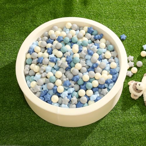 TRENDPLAY Star Ball Pit Balls for Toddlers 200 Count Star Balls Different Shapes NonToxic Plastic Balls for Safe Play Boys Girls Festival Party Decoration Cream Blue - Image 5