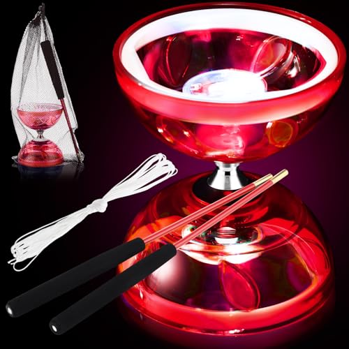 Simgoing Chinese Yoyo LED Diabolo Set Includes Colorful Diabolo Toy Light up Professional Yoyo with 2 Pieces Sticks 1 Piece String 1 Net Bag for FunRed - Image 1