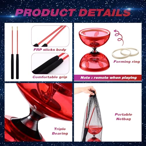 Simgoing Chinese Yoyo LED Diabolo Set Includes Colorful Diabolo Toy Light up Professional Yoyo with 2 Pieces Sticks 1 Piece String 1 Net Bag for FunRed - Image 5