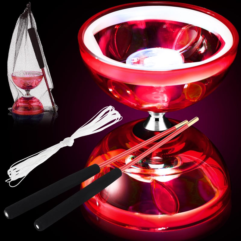 Simgoing Chinese Yoyo LED Diabolo Set Includes Colorful Diabolo Toy Light up Professional Yoyo with 2 Pieces Sticks 1 Piece String 1 Net Bag for FunRed - Image 3