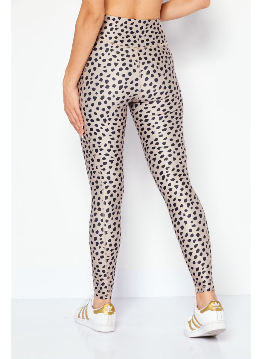 GILLY HICKS - Women Full Length Animal Print Leggings, Tan Combo - Image 1