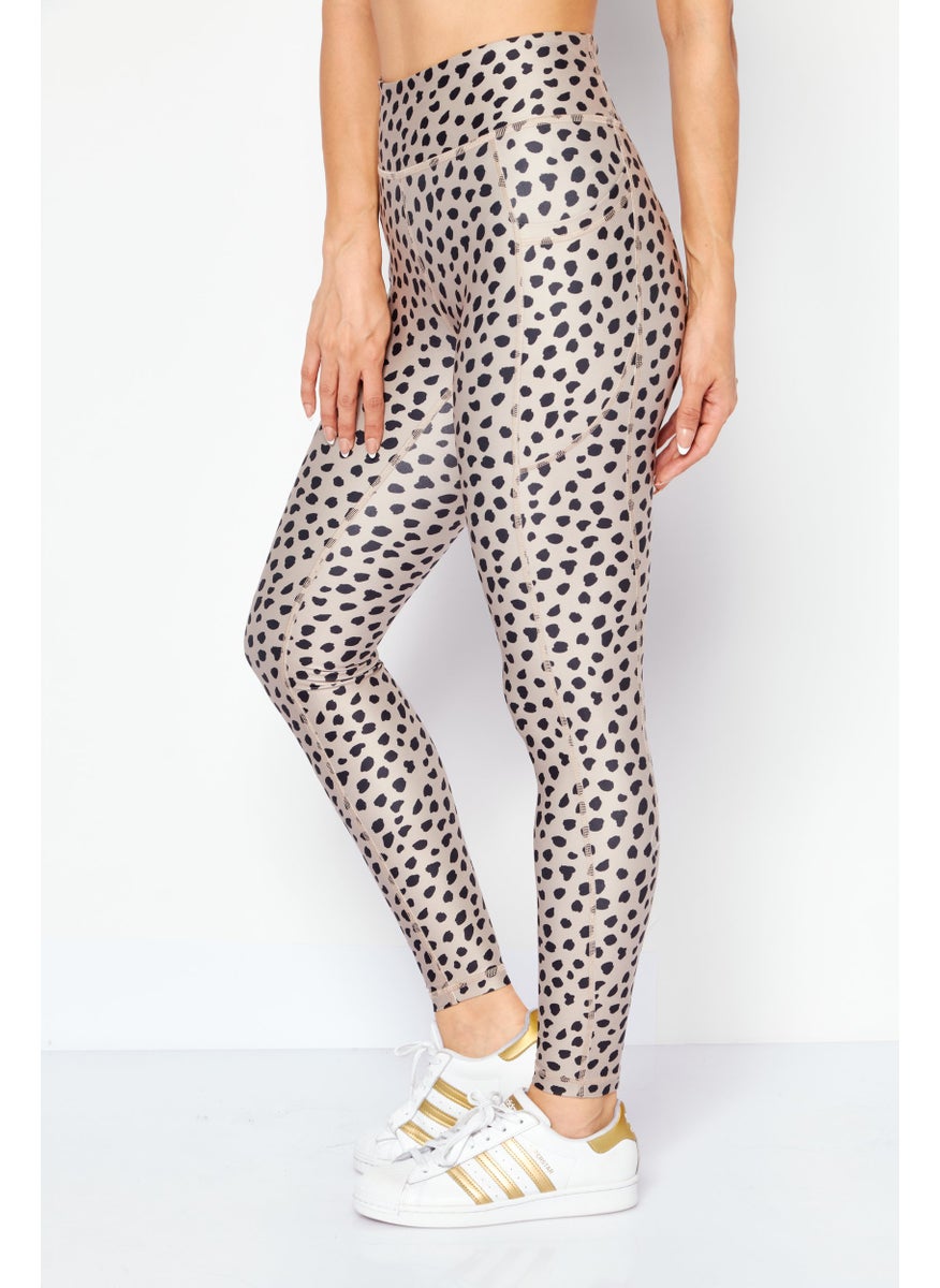 GILLY HICKS - Women Full Length Animal Print Leggings, Tan Combo - Image 1