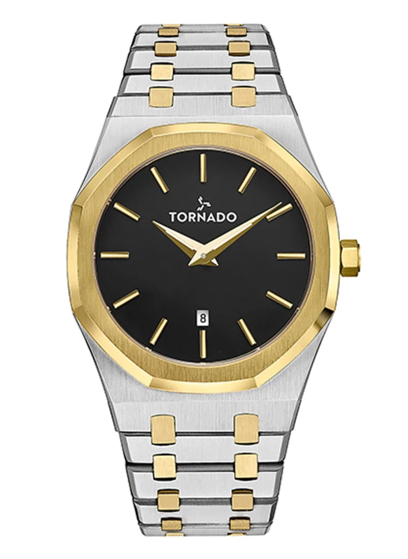 تورنيدو Tornado AURORA ECHO Men's Japan Quartz Movement Watch, Analog Display and Stainless Steel Strap - T9009-TBTB, Gold