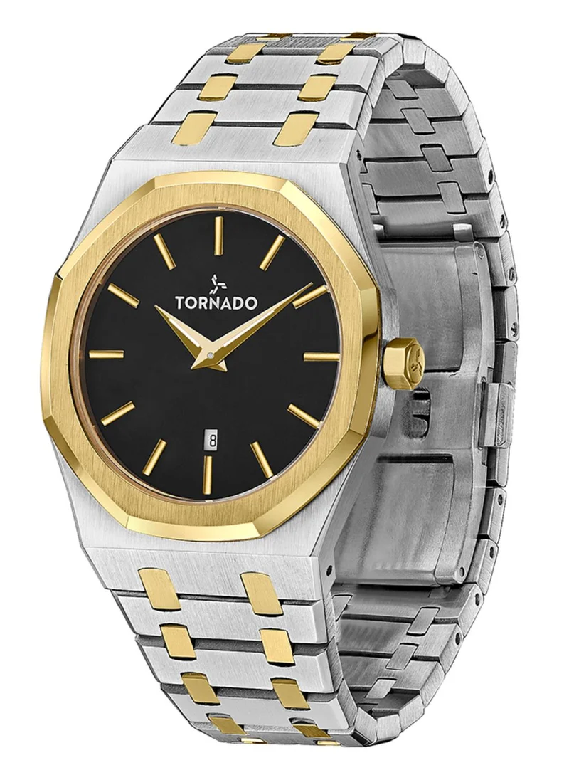 تورنيدو Tornado AURORA ECHO Men's Japan Quartz Movement Watch, Analog Display and Stainless Steel Strap - T9009-TBTB, Gold