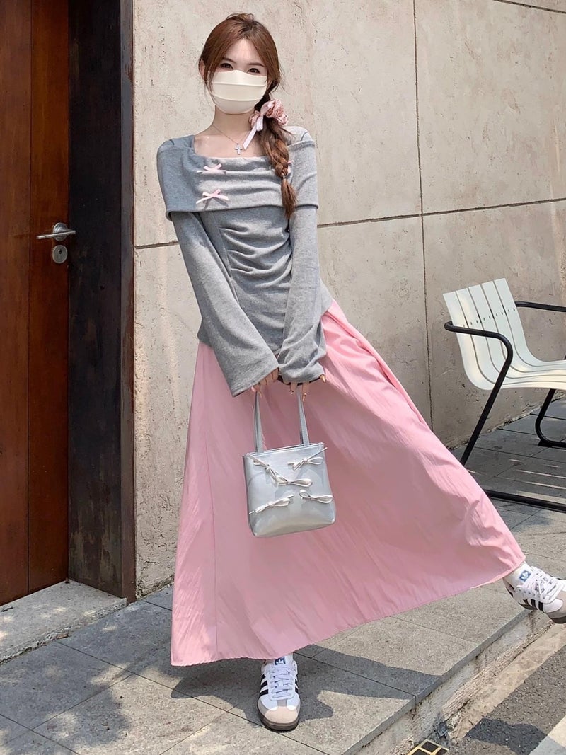 Pure Desire Spice Girl Slim-Fit Bow Knitted Top Women'S Design Sense Elegant High Waist Half-Length Skirt Suit Early Autumn - Image 3