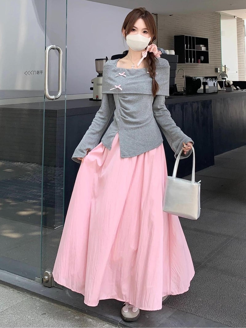 Pure Desire Spice Girl Slim-Fit Bow Knitted Top Women'S Design Sense Elegant High Waist Half-Length Skirt Suit Early Autumn - Image 4