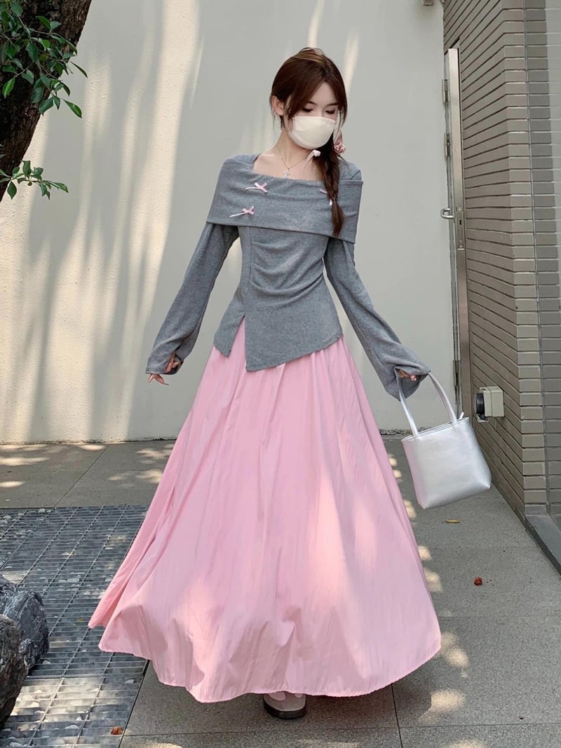 Pure Desire Spice Girl Slim-Fit Bow Knitted Top Women'S Design Sense Elegant High Waist Half-Length Skirt Suit Early Autumn - Image 2