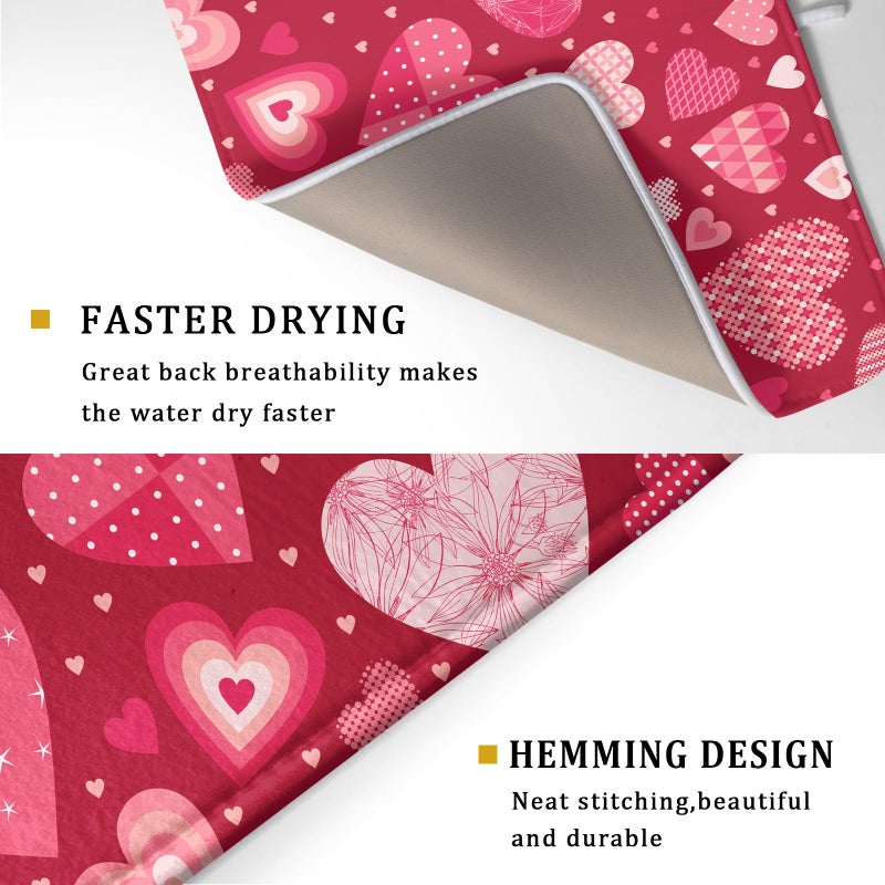 aportt Valentine Day Love Heart Dish Drying Pad 18 x 24 Inch with Absorbent Reversible Microfiber Happy Valentines Pink Red Hearts Drying Mats For Kitchen Counter Dining Room Decoration - Image 3