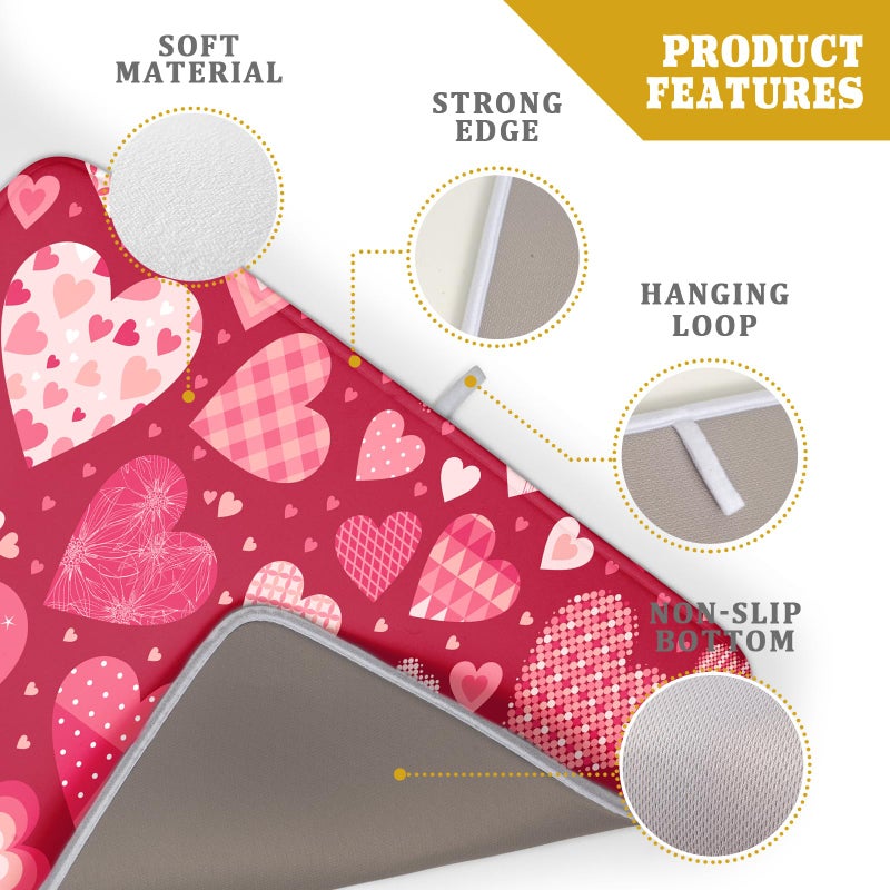 aportt Valentine Day Love Heart Dish Drying Pad 18 x 24 Inch with Absorbent Reversible Microfiber Happy Valentines Pink Red Hearts Drying Mats For Kitchen Counter Dining Room Decoration - Image 4