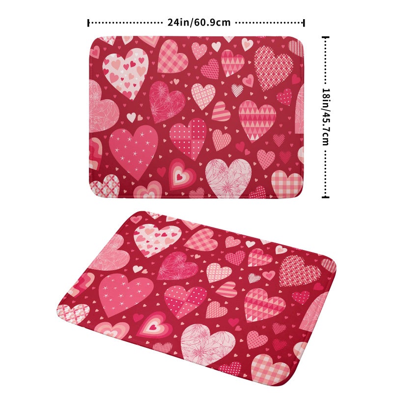 aportt Valentine Day Love Heart Dish Drying Pad 18 x 24 Inch with Absorbent Reversible Microfiber Happy Valentines Pink Red Hearts Drying Mats For Kitchen Counter Dining Room Decoration - Image 2