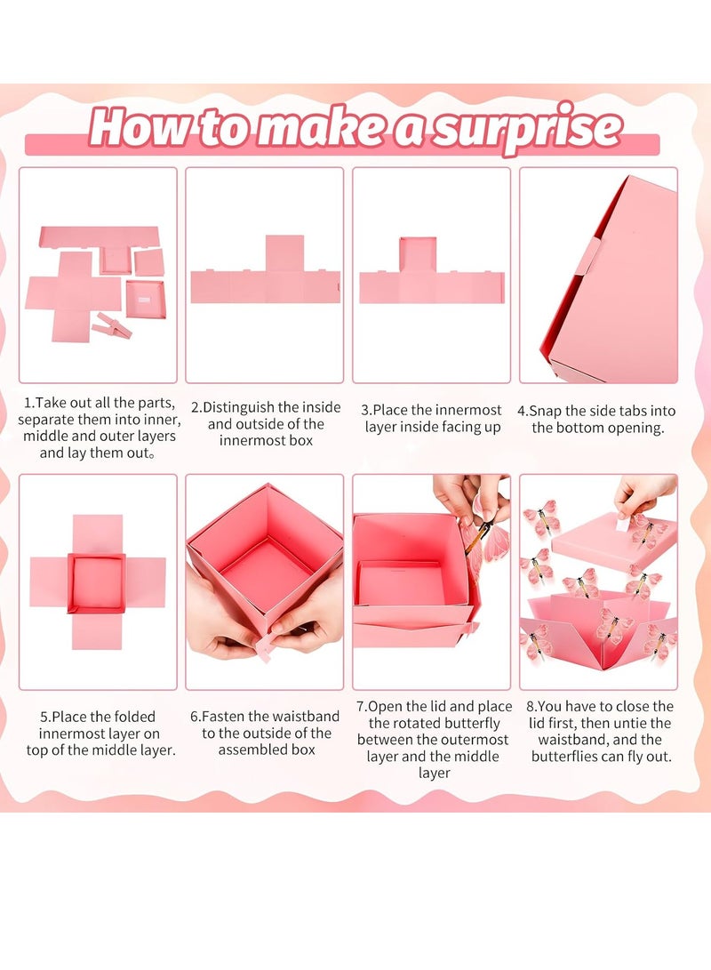 Flying erfly Surprise Box, erfly Birthday Box 8 Pieces Flying erfly Toys Birthday, Wedding, Anniversary (Pink) - Image 3
