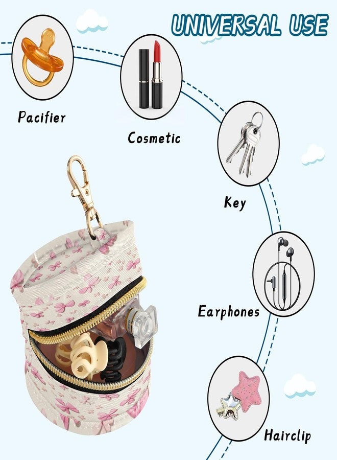ElliTarr Pacifier Holder with Clip Pacifier Case for Diaper Bag Round Baby Pacifier Pouch Box Bag Portable Pink Bow Cute - Image 4