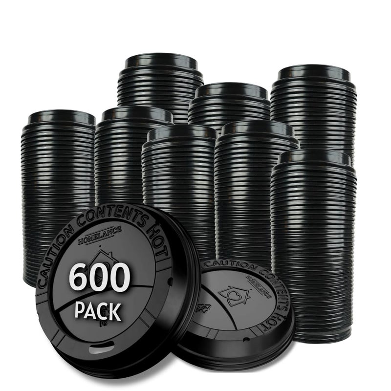 Homelance Pack Of 600, Black Disposable Coffee Cup Lids, Coffee Cup Lids 10 oz 12 oz 16 oz 20 oz, Leak-Proof Plastic Coffee Lids, Heat-Resistant & Strong Hot Cup Lids For Coffee Cups For Everyday Convenience - Image 1