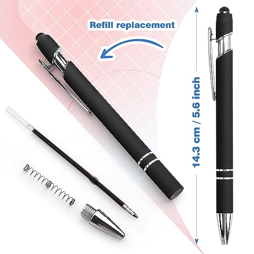 Bribobo 8 Pack Black Ballpoint Pen 2-in-1 Stylus - Retractable Metal Pen With Stylus Tip for Touch Screens, 1.0 mm Black Ink - Image 3