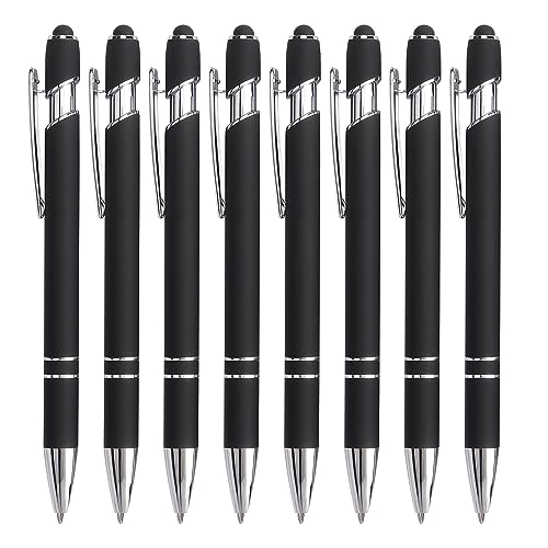 Bribobo 8 Pack Black Ballpoint Pen 2-in-1 Stylus - Retractable Metal Pen With Stylus Tip for Touch Screens, 1.0 mm Black Ink - Image 1